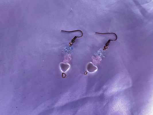 crystal chip earrings w/ heart